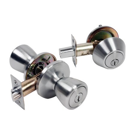 Home Plus Home Plus Satin Chrome Knob and Deadbolt Set 1-3/4 in. LA2142